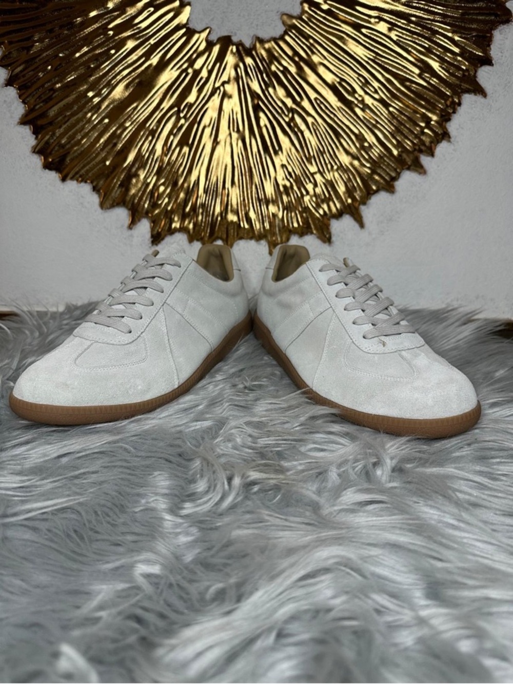 Men's Low-Top Casual Leather Sneakers - White with Gum Sole